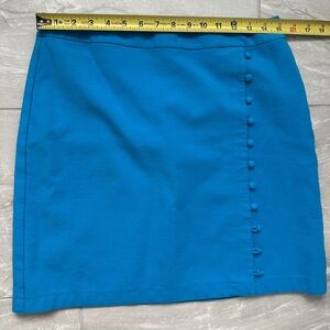 Loft Turquoise blue cotton/elastane lined skirt side buttons size 6
